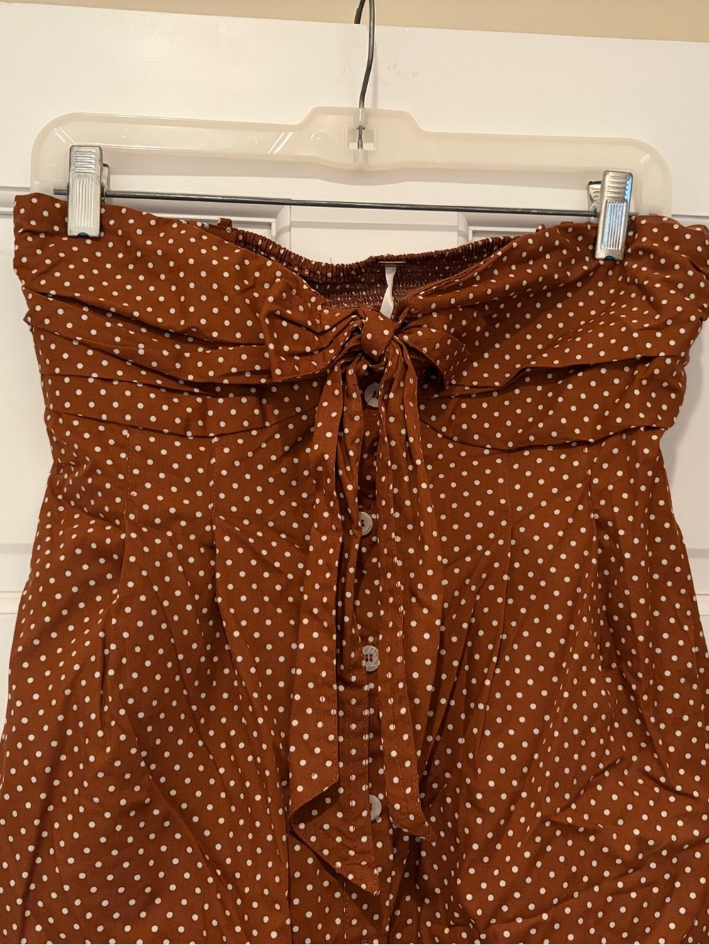 NWT Free People Be Mine Brown Polka Dot Tie-Front Strapless Top - Picture 6 of 12